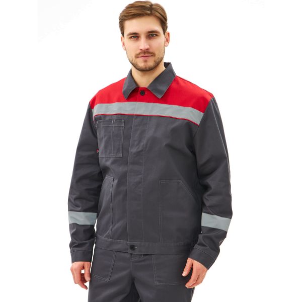 Костюм Липецк-2 СОП CH, ткань Смесовая, 280 г/м2, полукомбинезон, цвет тёмно-серый, красный