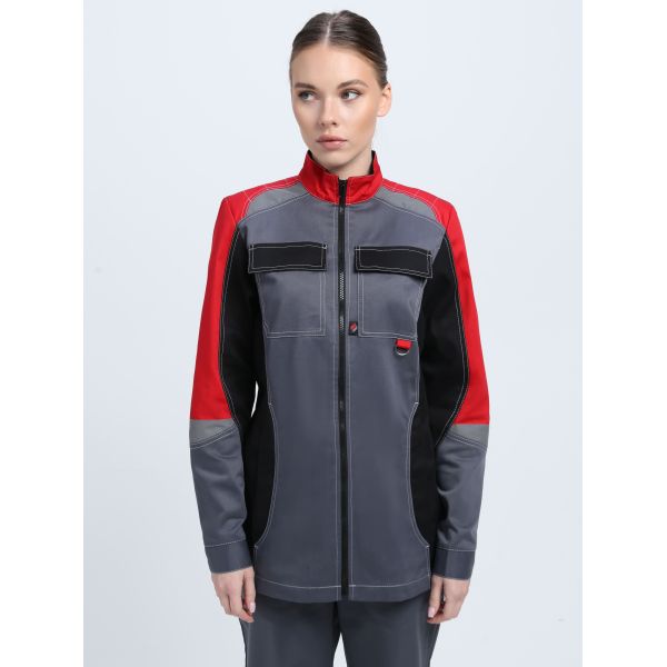 Костюм женский Формула-1, ткань Смесовая, 240 г/м2, брюки, цвет серый, красный, чёрный