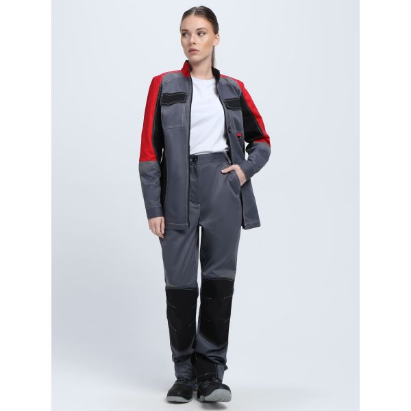 Костюм женский Формула-1, ткань Смесовая, 240 г/м2, брюки, цвет серый, красный, чёрный