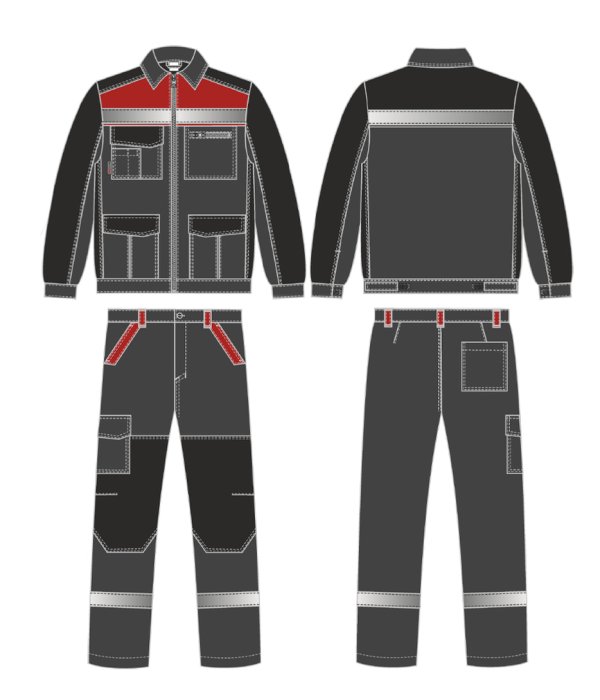 Костюм ProfLineBase-1 (тк.Твил,210) брюки, т.серый/черный/красный