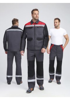 Костюм ProfLineBase-1 (тк.Твил,210) брюки, т.серый/черный/красный