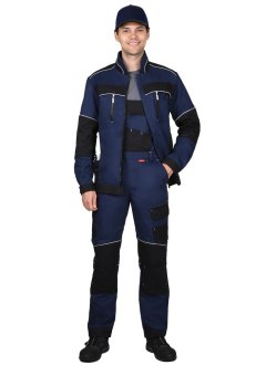 Костюм СИРИУС-АРКТИК куртка, п/к, синий с черным, мех. стрейч 260 г/м2, 65% ПЭ, 35% ХБ