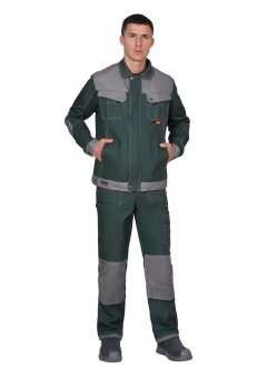 Куртка СИРИУС-ВЕСТ-ВОРК кор. зеленая со ср.серым, 280 г/м2, 65%ПЭ, 35%ХБ