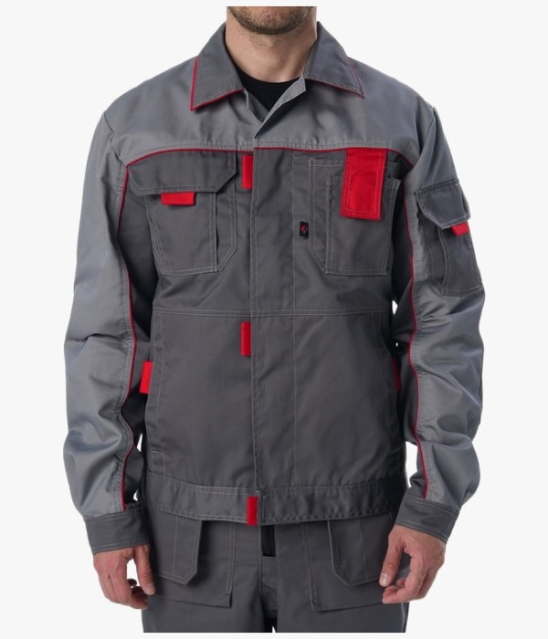 Костюм мужской Драга-1 (тк.Смесовая МВО,240) брюки, тёмно-серый, светло-серый, красный