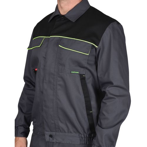 Костюм  мужской Сириус-Ховард-Мастер летний, куртка, брюки, цвет тёмно-серый с чёрной и лимонной отделкой