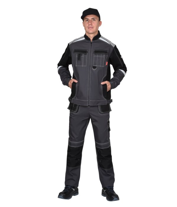 Костюм СИРИУС-МЕГА-ПРЕСТИЖ-Л куртка, п/к, темно-серый с черным, 245 г/м2, 65% ПЭ, 35% ХБ