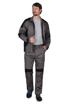 Костюм СИРИУС-ЦИТРИН куртка, брюки ср.серый с черным, 245 г/м2, 65%ПЭ, 35%ХБ