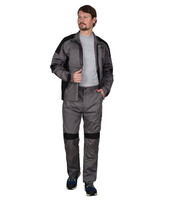 Костюм СИРИУС-ЦИТРИН куртка, брюки ср.серый с черным, 245 г/м2, 65%ПЭ, 35%ХБ