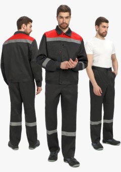Костюм мужской Лигор-1 СОП У. (тк.Смесовая,210) брюки, чёрный, красный