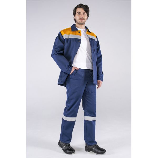 Костюм Стандарт СОП, ткань Смесовая, 210 г/м2, куртка, брюки, цвет тёмно-синий, оранжевый