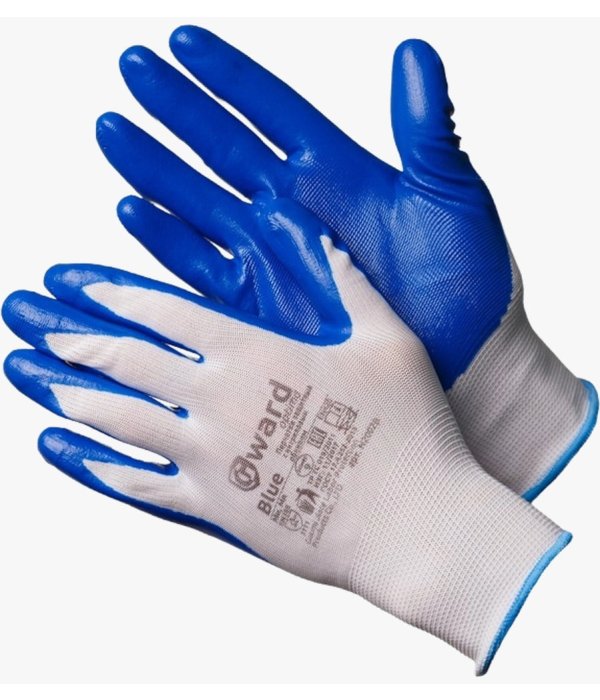 Перчатки из полиэстера/нейлона белые с синим нитриловым покрытием Blue Gward