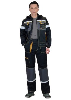 Костюм СИРИУС-РОДОС куртка, брюки, черный с темно-серым, 255 г/м2, 65% ПЭ, 35% ХБ