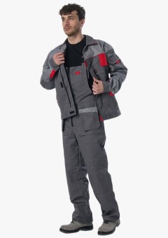 Костюм Союз-Профессионал-2 (тк. Балтекс, 240 гр/м2) полукомбинезон, тёмно-серый, светло-серый, красный