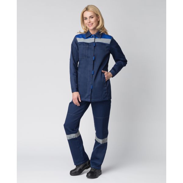 Костюм женский Весна-1 СОП, ткань Смесовая, 210 г/м2, куртка, брюки, цвет тёмно-синий, васильковый