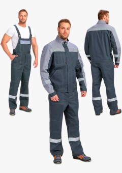 Костюм мужской Бриготек-2 СОП (тк.Смесовая,260) полукомбинезон, тёмно-серый, светло-серый