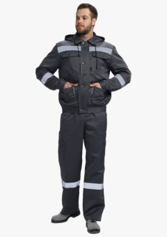 Костюм летний Титан-2 СОП с капюшоном CH (тк. Смесовая, 210 гр/м2) полукомбинезон, тёмно-серый, светло-серый