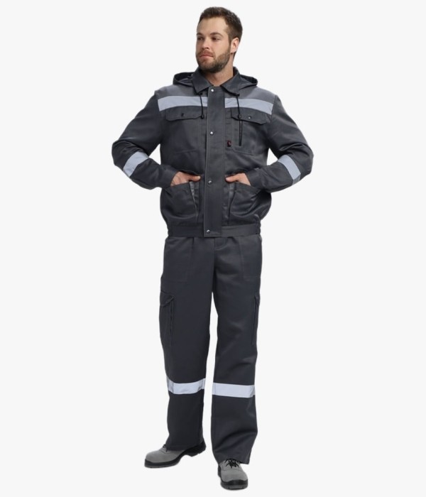 Костюм летний Титан-2 СОП с капюшоном CH (тк. Смесовая, 210 гр/м2) полукомбинезон, тёмно-серый, светло-серый