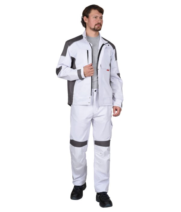 Костюм СИРИУС-ЦИТРИН куртка, брюки белый со средне-серым, 245 г/м2, 65%ПЭ, 35%ХБ