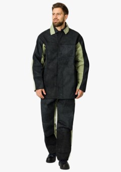 Костюм сварщика летний комбинированный 2 кл. защиты (тк. Брезент, 550 гр/м2, Спилок S=2, 3), чёрный, бежевый (А5)