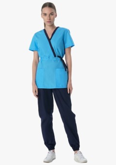 Костюм женский Симпл-001 (тк.Смесовая,120) MedLine, тёмно-синий, голубой