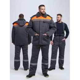 Костюм мужской зимний Факел-Труженик-Ультра-1 СОП, куртка, брюки, цвет тёмно-серый с оранжевым, ткань Смесовая, 210 г/м2