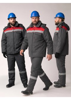 Костюм зимний на пуговицах Квайл-1 СОП (тк.Смесовая,210) брюки, т.серый/красный
