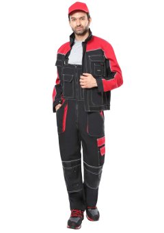 Костюм СИРИУС-АГАТ куртка, п/к черный с красным, ВО отделка, 260 г/м2, 65%ПЭ, 35%ХБ