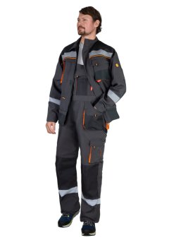 Костюм СИРИУС-СПБ куртка, п/к, темно-серый с черным и СОП, 260 г/м2, 80% ПЭ, 20% ХБ
