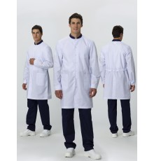 Халат мужской Симпл-001 (тк.Смесовая,120) MedLine, белый/т.синий