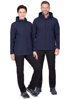 Куртка СИРИУС-АЗОВ с капюшоном синяя, софтшелл, 350 г/м2