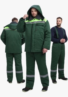 Костюм зимний мужской на пуговицах Квайл-1 СОП (тк.Смесовая,210) брюки, тёмно-зелёный, лимонный