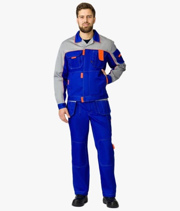 Костюм Союз-Профессионал-2 (тк. Балтекс, 240 гр/м2) полукомбинезон, васильковый, светло-серый, оранжевый