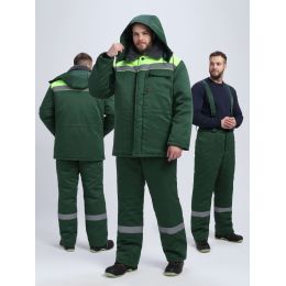 Костюм мужской зимний Факел-Труженик-Ультра-1 СОП, куртка, брюки, цвет тёмно-зелёный с лимонным, ткань Смесовая, 210 г/м2