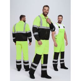 Костюм сигнальный мужской Факел-Неон, куртка, полукомбинезон, цвет жёлтый с чёрным, ткань Смесовая, плотность 210 г/м2