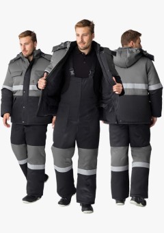 Костюм зимний мужской Нордхард-2 СОП (тк.Смесовая,250) полукомбинезон, чёрный, серый