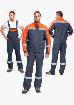 Костюм мужской Бриготек-2 СОП (тк.Смесовая,260) полукомбинезон, тёмно-серый, оранжевый