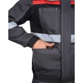 Костюм СИРИУС-ВИВАТ куртка, п/к, темно-серый с черным, красным и СОП, 245 г/м², 65% ПЭ, 35% ХБ