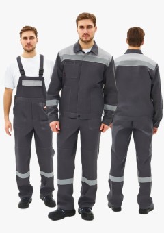 Костюм мужской Липецк-2 СОП CH (тк.Смесовая,280) полукомбинезон, тёмно-серый, светло-серый