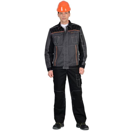 Рабочий костюм Престиж куртка, брюки, тёмно-серый с оранжевым кантом