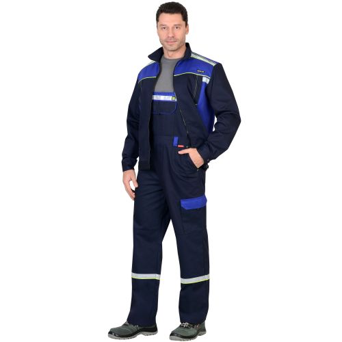 Рабочий костюм Практик Люкс куртка, полукомбинезон 80% ХБ 20 ПЭ, синий с васильковым