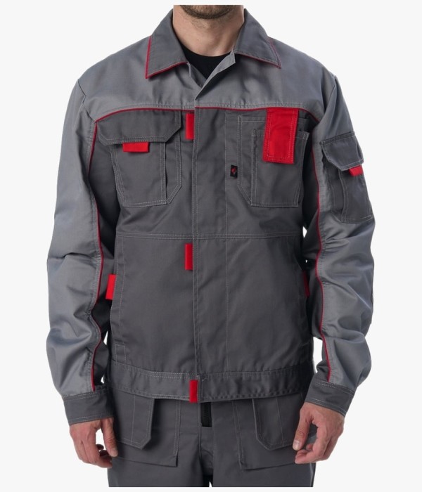 Костюм Союз-Профессионал-1 (тк. Балтекс, 240 гр/м2) брюки, тёмно-серый, светло-серый, красный