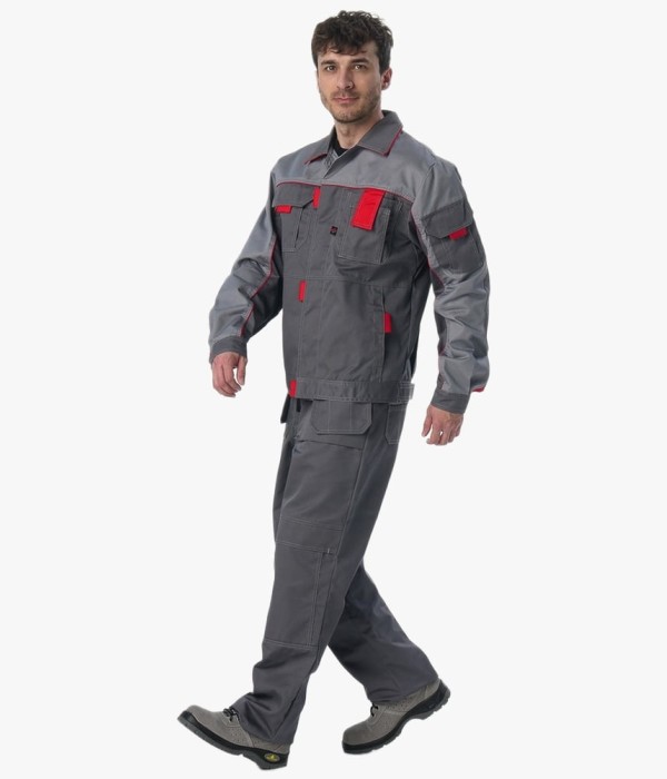 Костюм Союз-Профессионал-1 (тк. Балтекс, 240 гр/м2) брюки, тёмно-серый, светло-серый, красный