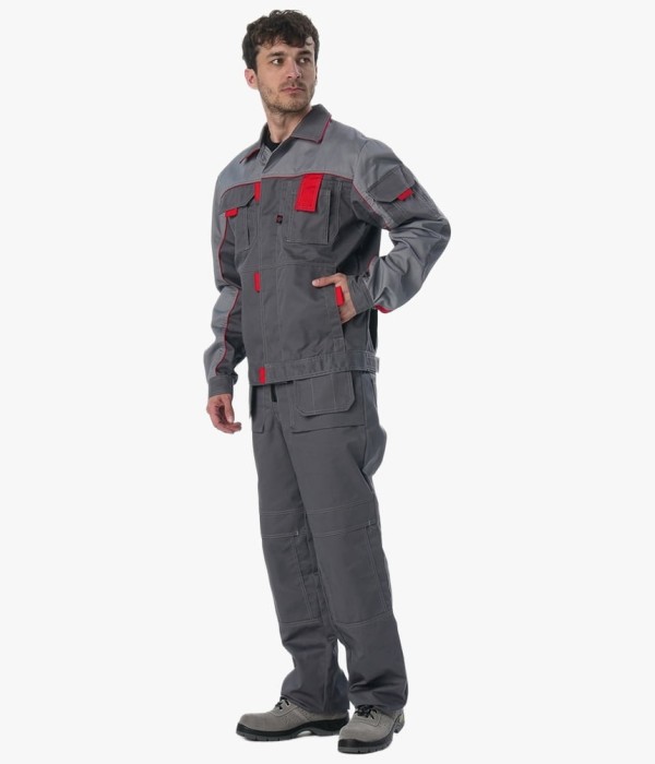 Костюм Союз-Профессионал-1 (тк. Балтекс, 240 гр/м2) брюки, тёмно-серый, светло-серый, красный