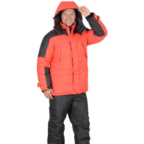 Куртка зимняя рабочая мужская "Сириус-Европа" с капюшоном, цвет красный с чёрным
