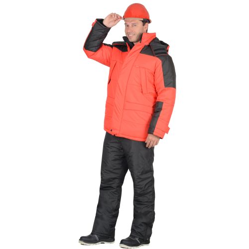 Куртка рабочая мужская зимняя Сириус-Европа с капюшоном, цвет красный с чёрным