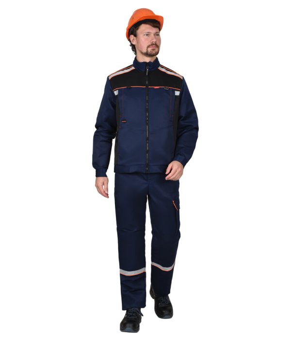 Костюм СИРИУС-ПРАКТИК куртка, брюки, темно-синий с черным и СОП, 240 г/м2, 80%ПЭ, 20%ХБ