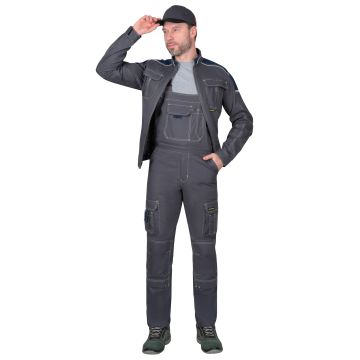 Костюм "Сириус-Джет", куртка, полукомбинезон, цвет тёмно-серый с синим, ткань стрейч с ВО