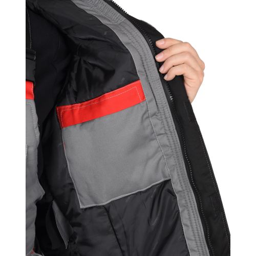 Костюм зимний мужской Сириус-Стан, куртка с капюшоном, полукомбинезон, цвет серый с чёрной и красной отделкой
