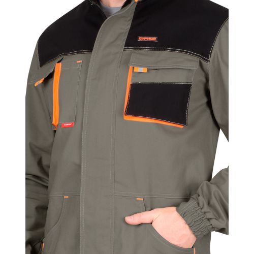 Куртка для работы летняя "Сириус-Манхеттен", цвет оливковый с оранжевым и чёрным