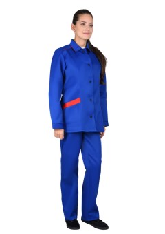 Костюм СИРИУС-ЗОЛУШКА женский, куртка, брюки, васильковый с красной отделкой
